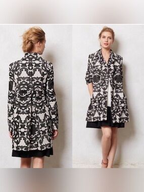 Anthropologie Leifnotes Black and White Patterned Cotton Corduroy Coat